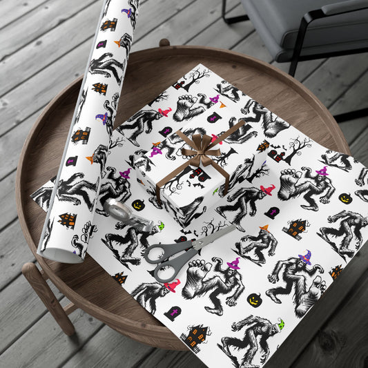 Bigfoot Halloween Wrapping Paper – Spooky Stomp Sasquatch Gift Wrap