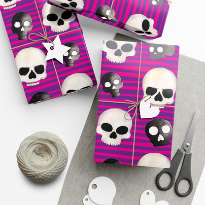 Skull Stripe Gift Wrap Paper — Pink Gothic Halloween Wrapping Sheets