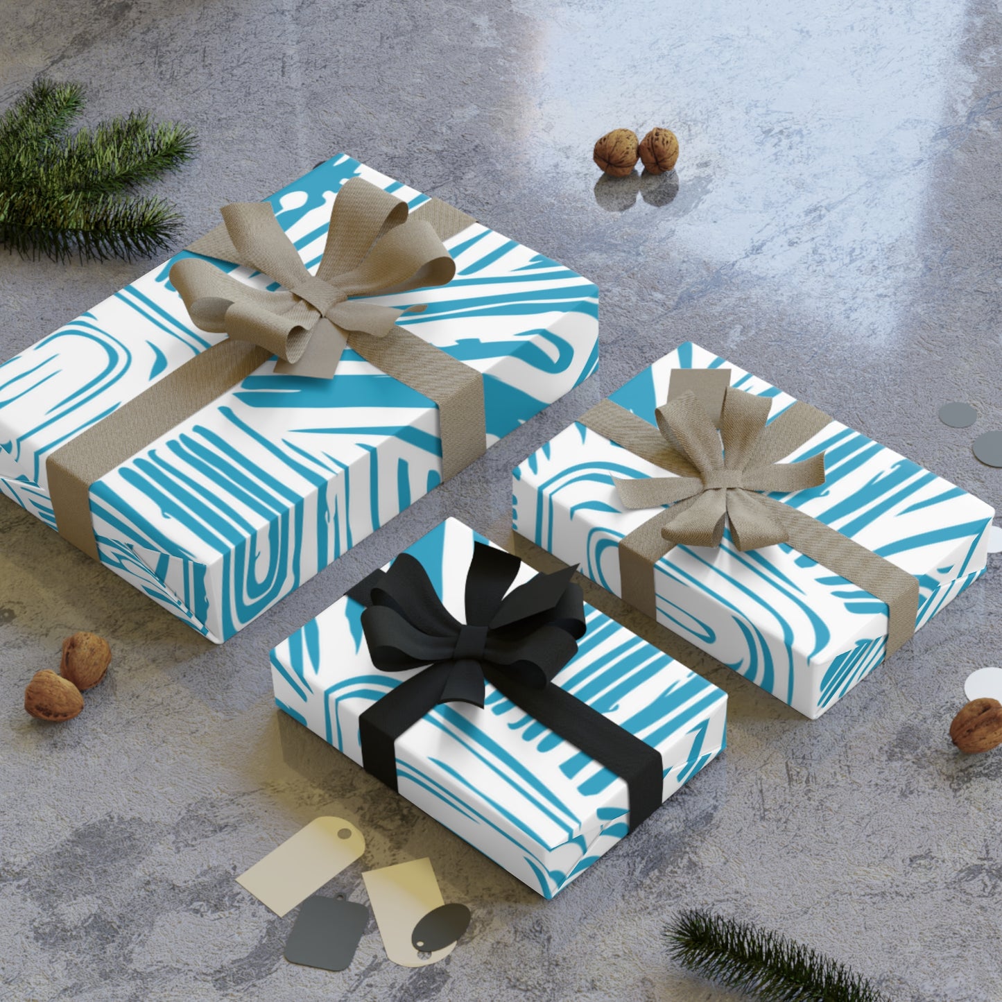 Blue Abstract Floral Gift Wrap Roll – Modern Geometric Wrapping Paper for Birthdays, Bridal, and Seasonal Gifts