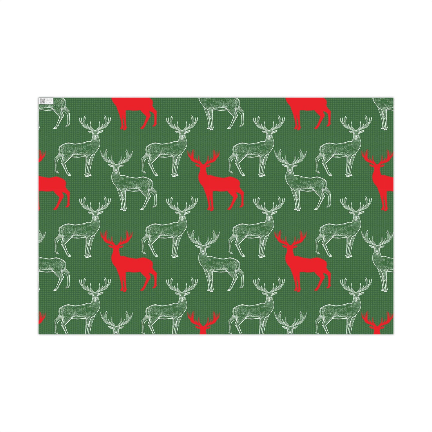 Modern Deer Silhouette Wrapping Paper - Red & White Deer on Green Gift Wrap