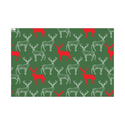 Modern Deer Silhouette Wrapping Paper - Red & White Deer on Green Gift Wrap
