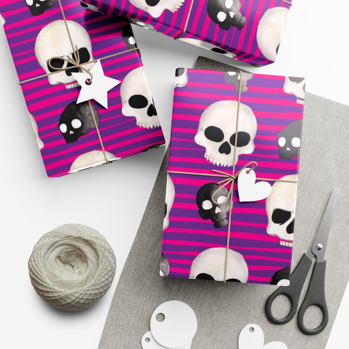 Skull Stripe Gift Wrap Paper — Pink Gothic Halloween Wrapping Sheets