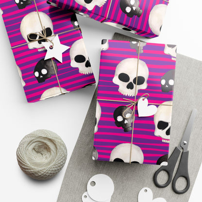 Skull Stripe Gift Wrap Paper — Pink Gothic Halloween Wrapping Sheets