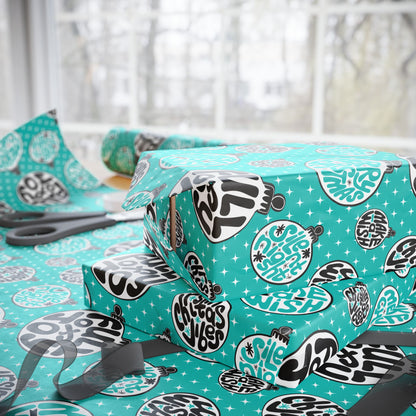 Funky Teal Red Christmas Balls Wrapping Paper