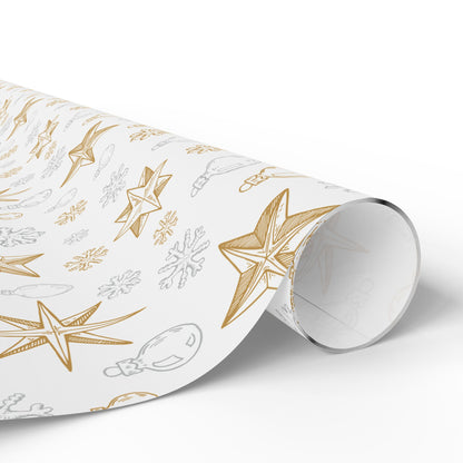 Snowflakes and Stars on White Wrapping Papers