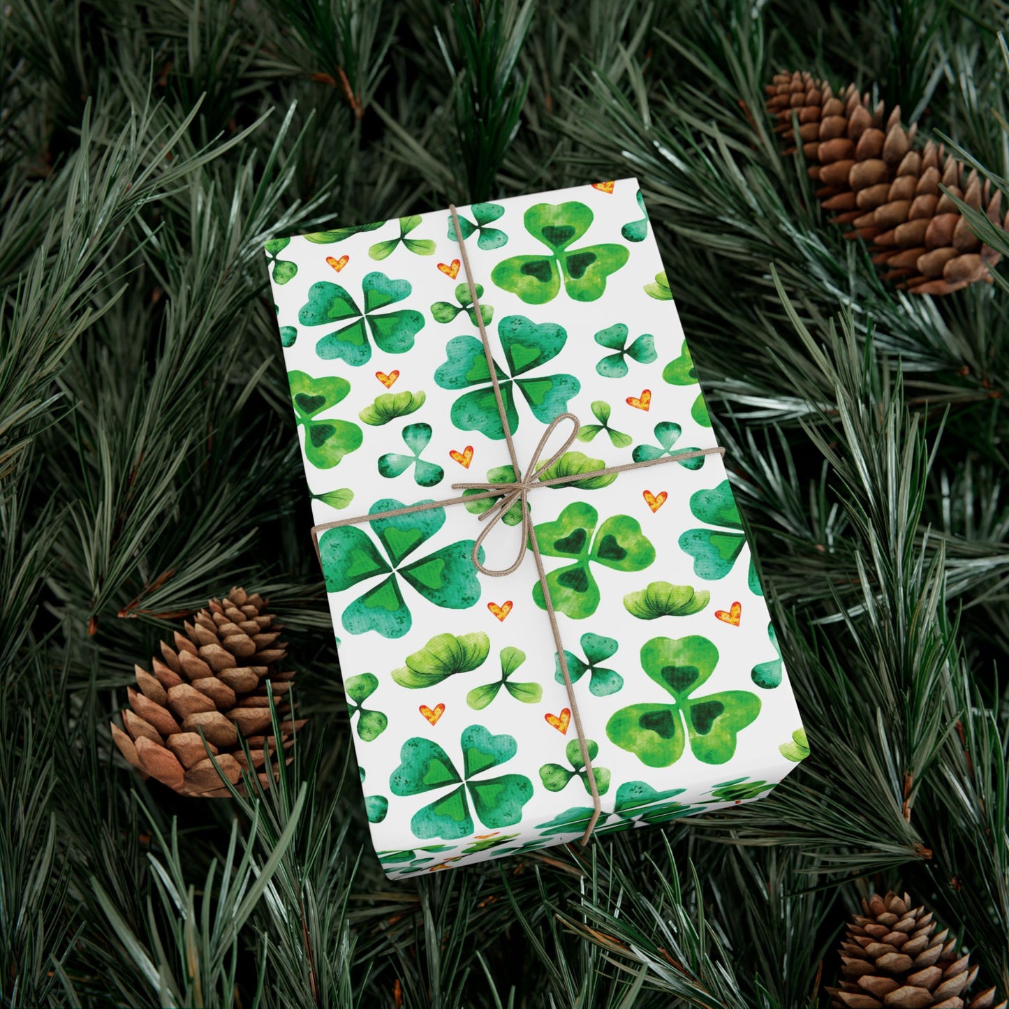 Watercolor Shamrock Stamp Wrapping Paper - Clover Gift Wrap