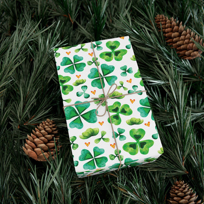 Watercolor Shamrock Stamp Wrapping Paper - Clover Gift Wrap