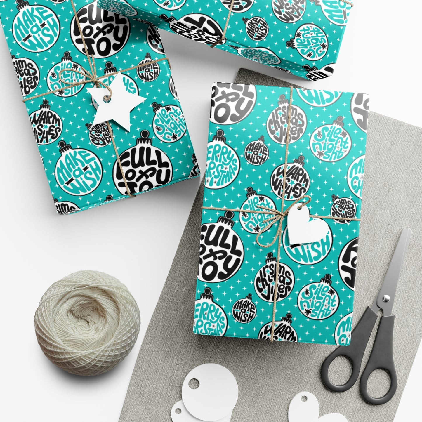 Funky Teal Red Christmas Balls Wrapping Paper