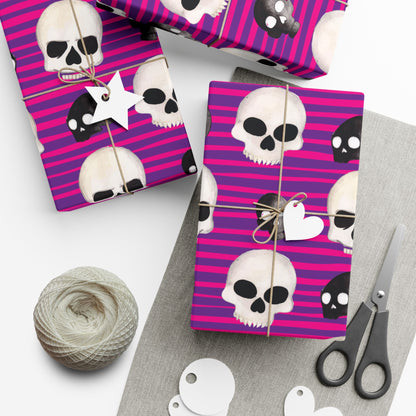 Skull Stripe Gift Wrap Paper — Pink Gothic Halloween Wrapping Sheets