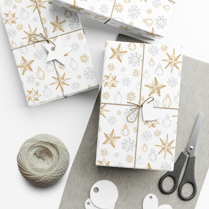 Snowflakes and Stars on White Wrapping Papers