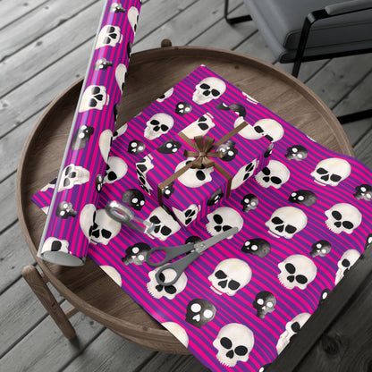 Skull Stripe Gift Wrap Paper — Pink Gothic Halloween Wrapping Sheets