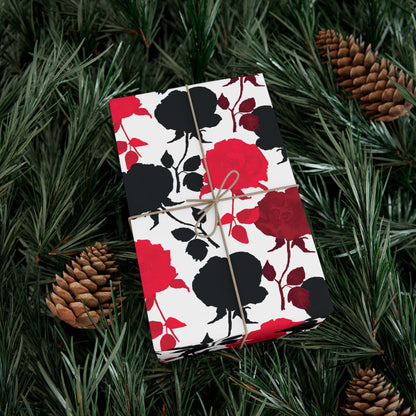 Red & Black Rose Wrapping Paper - Photo-Realistic Rose Stamp Gift Wrap
