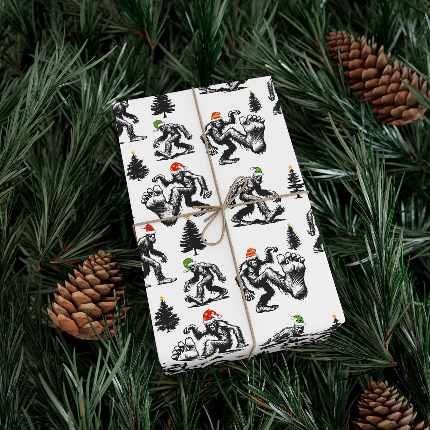 Bigfoot Christmas Holiday Gift Wrap - Sasquatch Santa