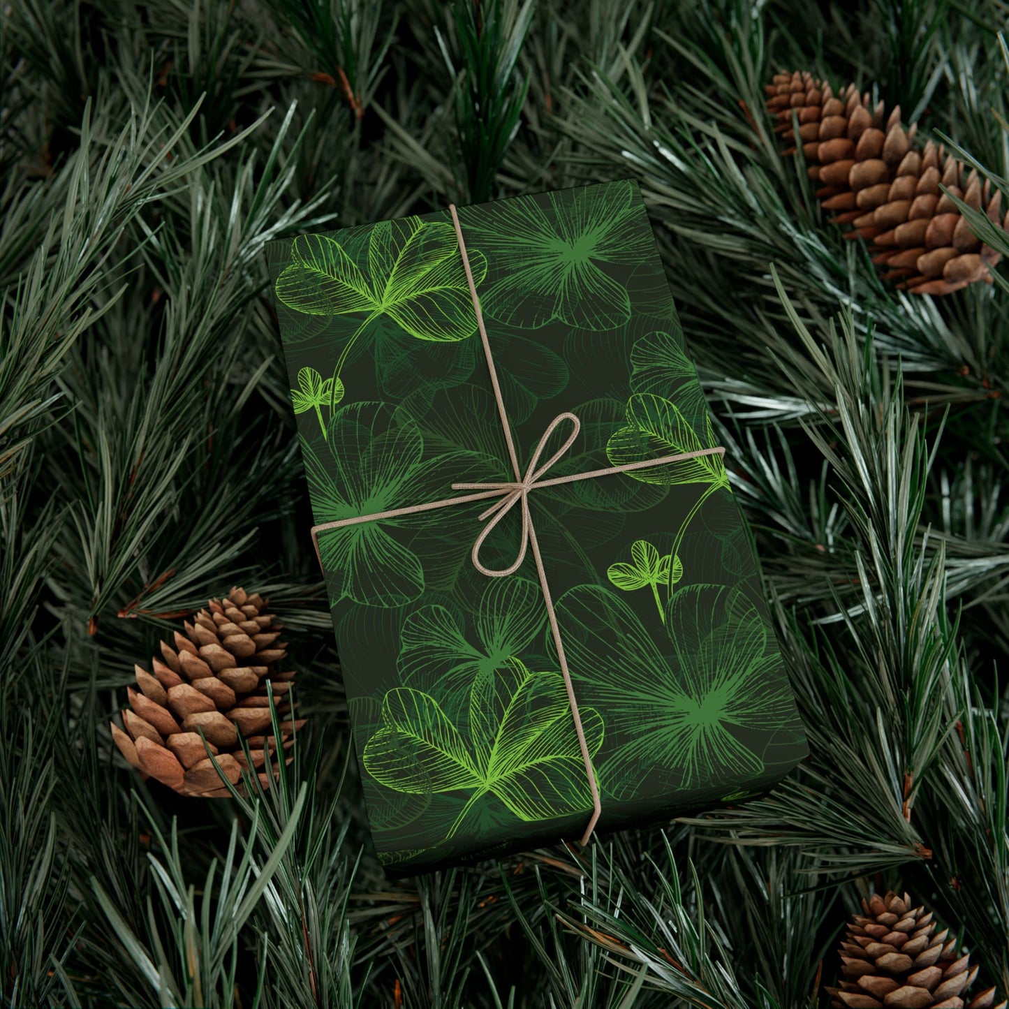 Green Shamrocks on Black Wrapping Paper - St. Patrick's Day Gift Wrap