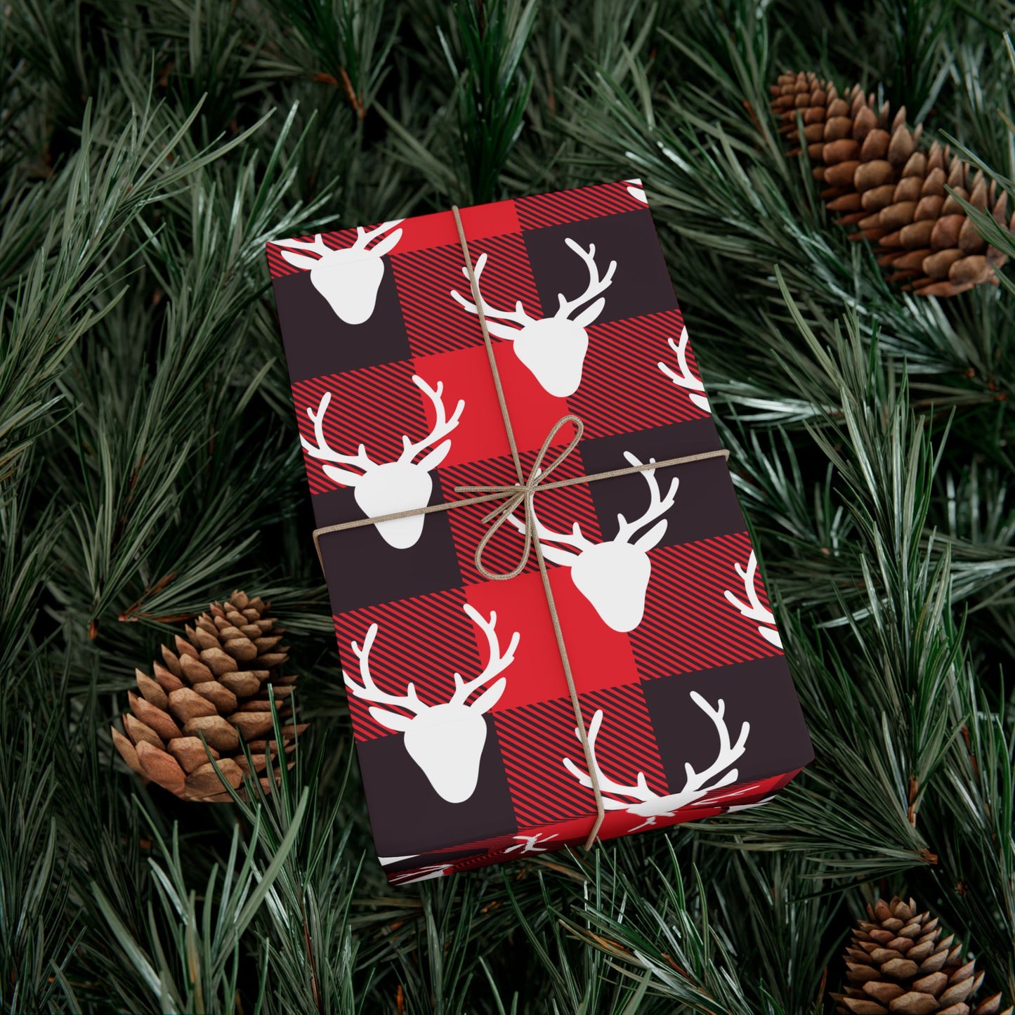 Buffalo Plaid Deer Silhouette Wrapping Paper - Plaid Deer Gift Wrap