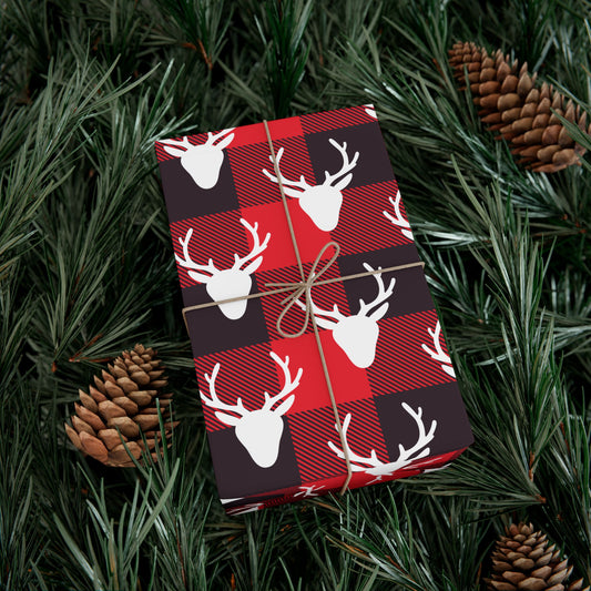 Buffalo Plaid Deer Silhouette Wrapping Paper - Plaid Deer Gift Wrap