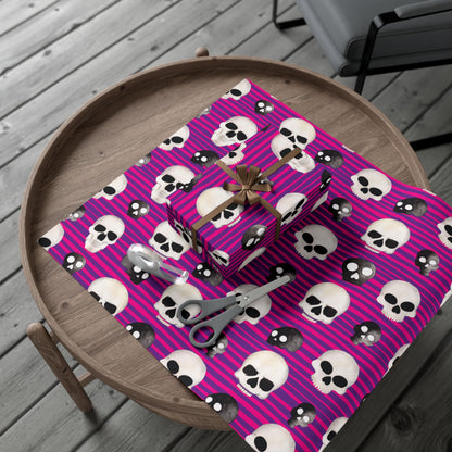 Skull Stripe Gift Wrap Paper — Pink Gothic Halloween Wrapping Sheets