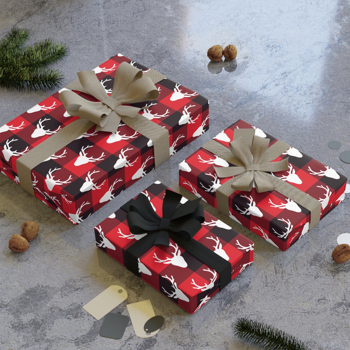 Deer Plaid Holiday Wrapping Paper