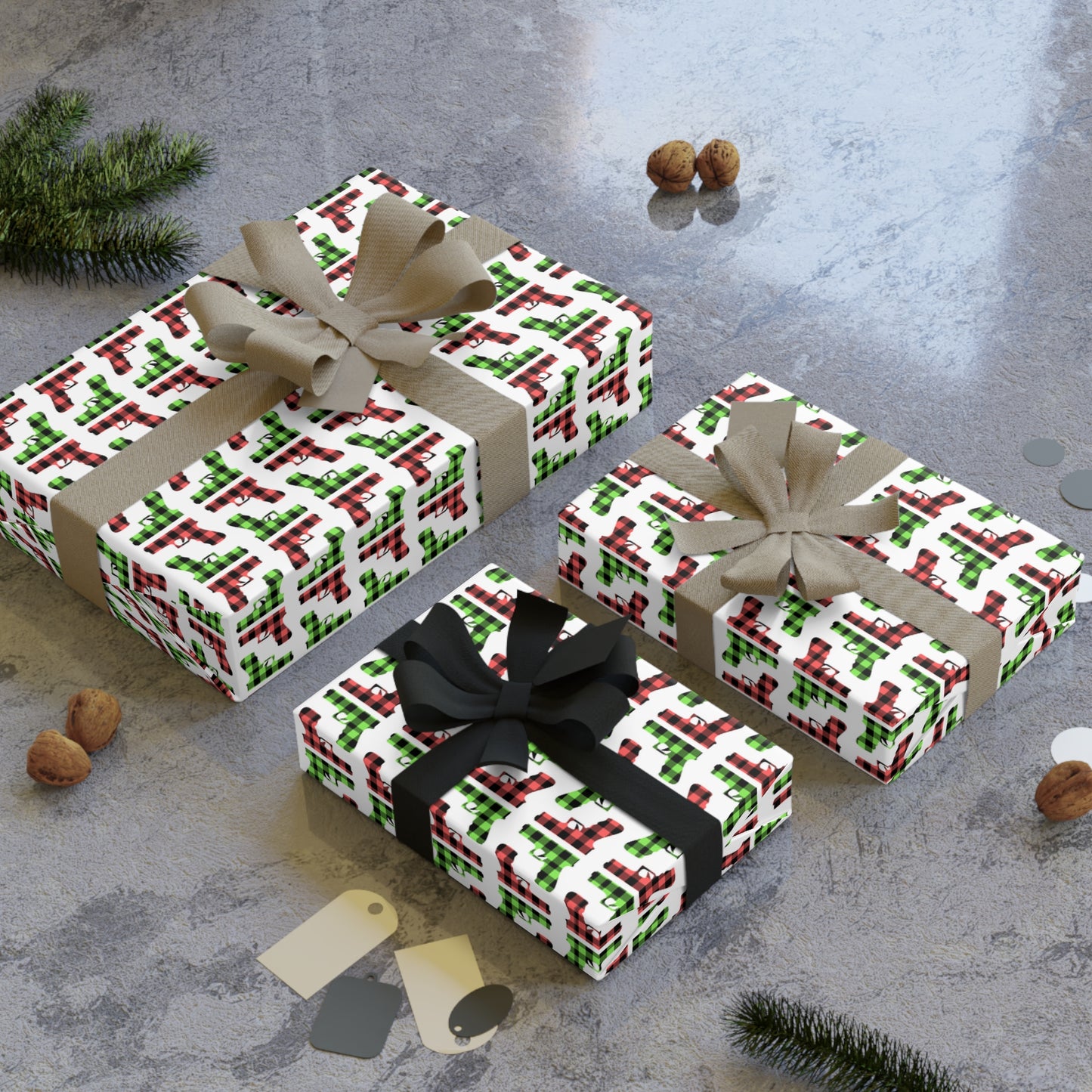 Pistol Plaid Wrapping Paper