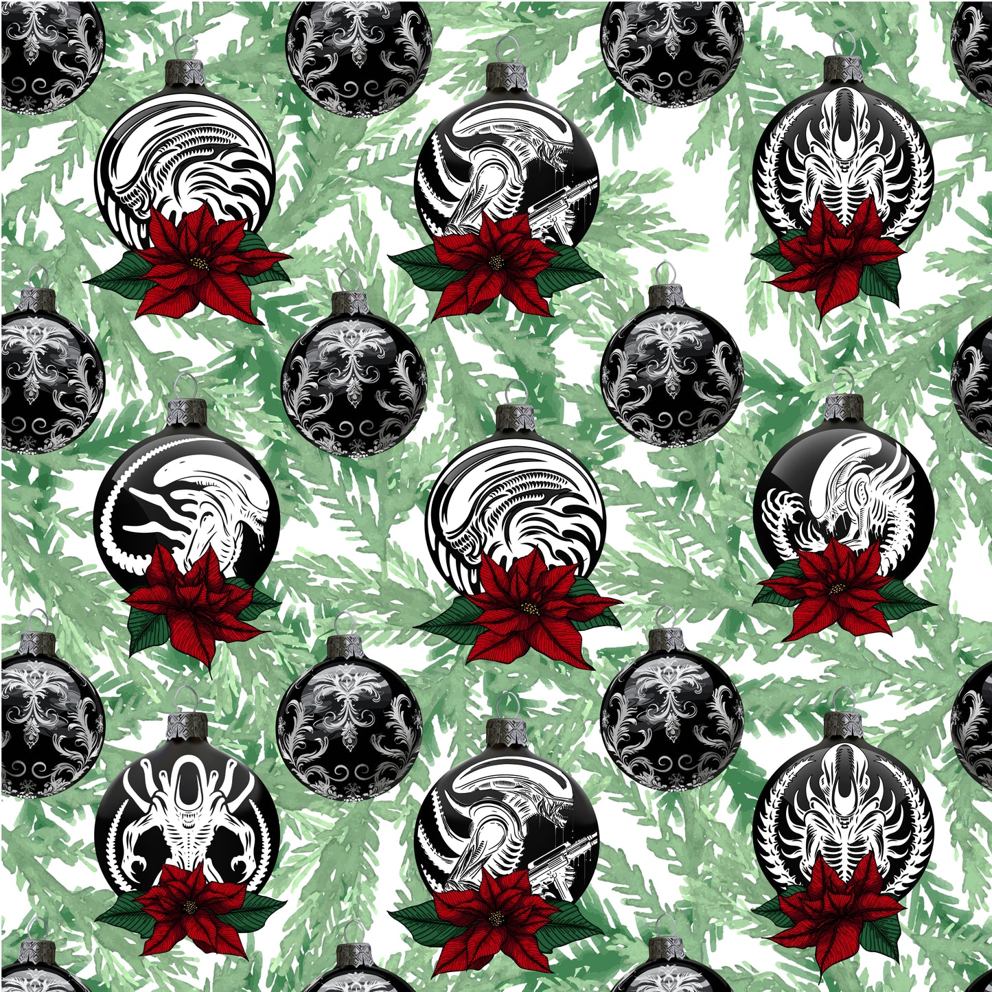 Xenomorph-Themed Christmas Holiday Wrapping Paper